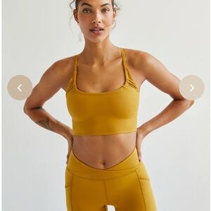 Yellow Sports Bra with Square Neckline and Spaghetti Straps